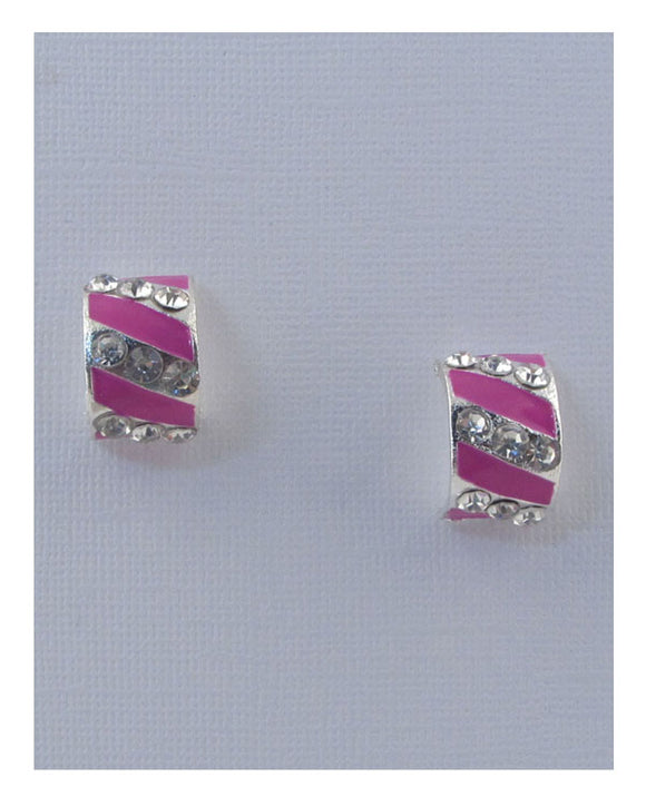 Striped stud earrings w/rhinestone