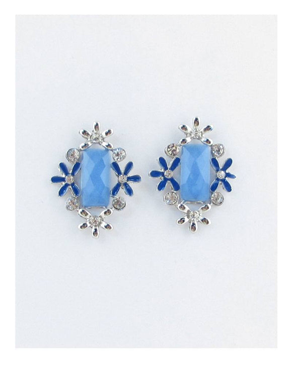 Rectangle faux stone earrings w/ flowers