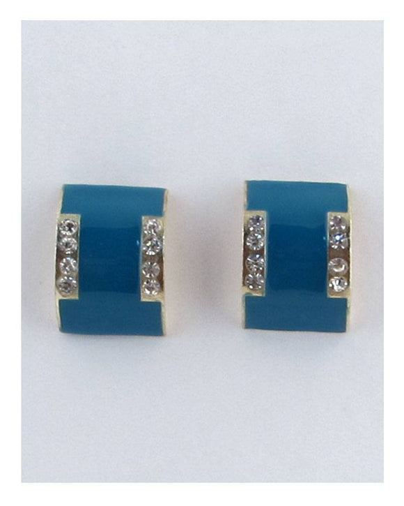 Flat curved earrings w/decorative rhinestones