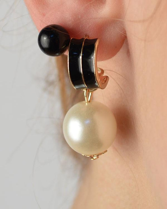 Semi Hoop Faux Pearl Drop Earrings