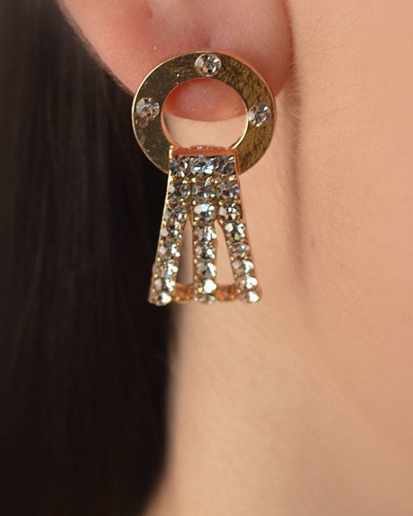 Open Circle Dangle Earrings with Crystal Studded Panel