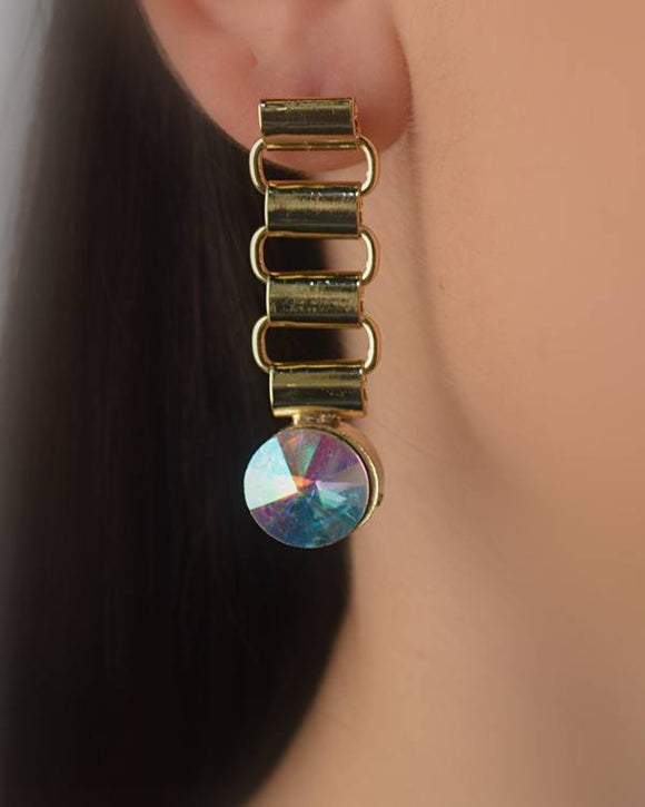 Link Drop Earrings with Crystal Accent