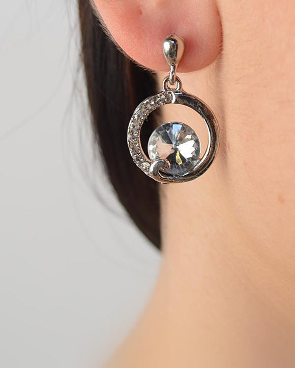 Semi Crystal Studded Circle Drop Earring with Crystal Accent