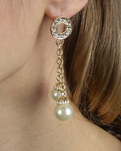 Rhinestone Studded Dual Paneled Pearl Drop Earrings