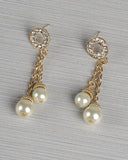 Rhinestone Studded Dual Paneled Pearl Drop Earrings