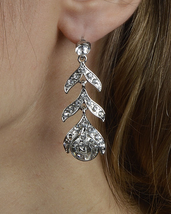 Leaf Styled Rhinestone Studded Drop Earrings