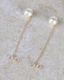 Faux Pearl Long Chain Danglers with Bow Accent