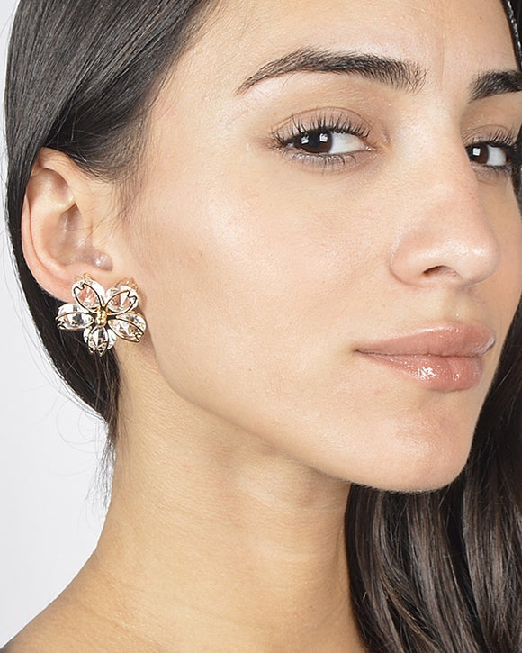 Floral Pattern Multi Faceted Crystal Earrings