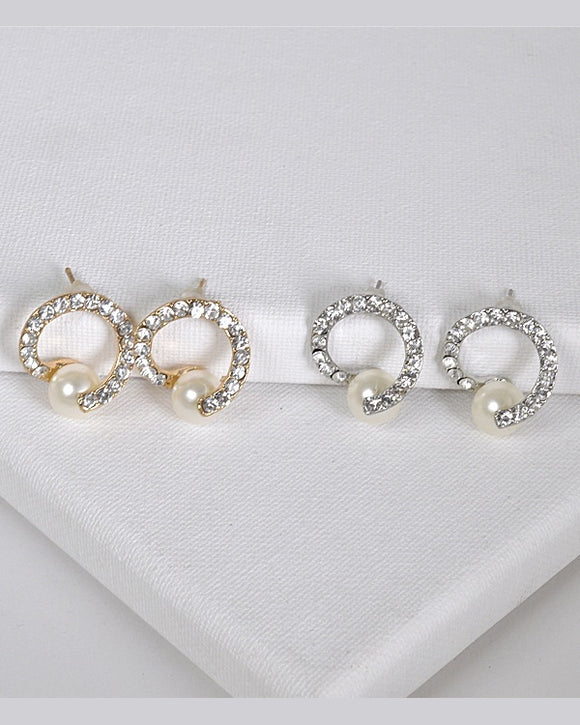 Faux Pearl Crystal Spiral Studs