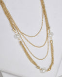 Multiple Strand Pearl Embellished Curb Chain Necklace