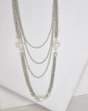 Multiple Strand Pearl Embellished Curb Chain Necklace