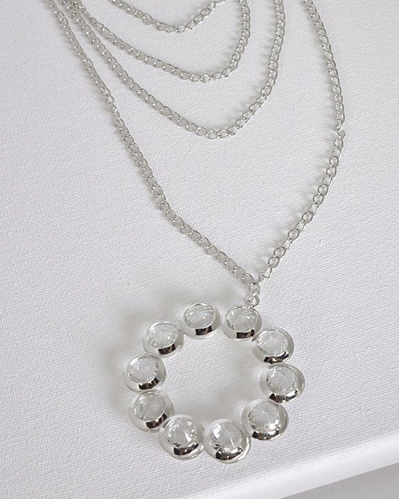 Multiple Layered Necklace with Crystal Studded Pendant