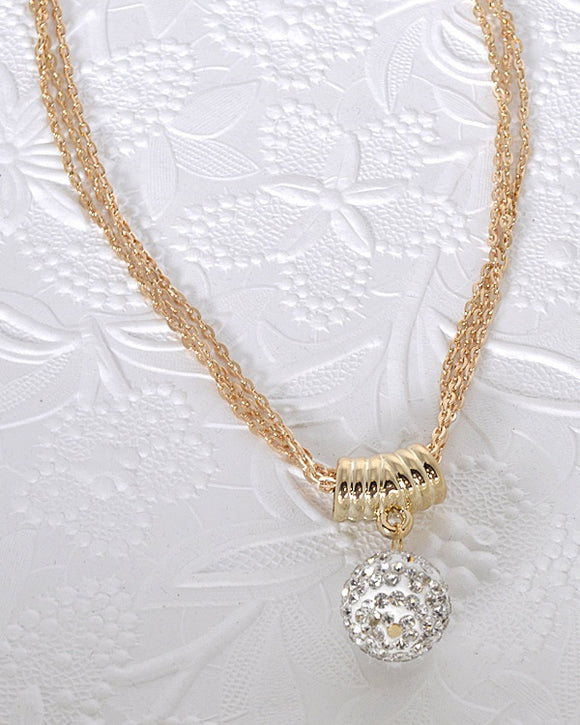 Multi Strand Necklace with Crystal Studded Bead Pendant