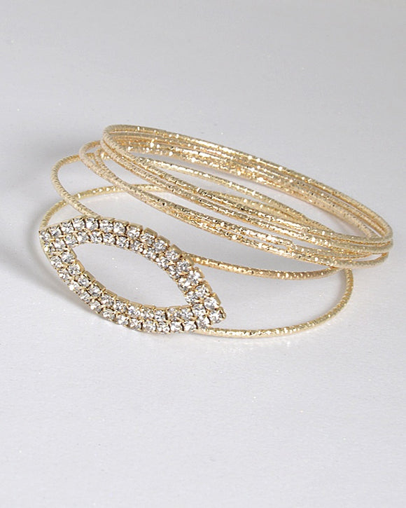 Set of Textured Bangles and Rhinestone Embellished Bracelet