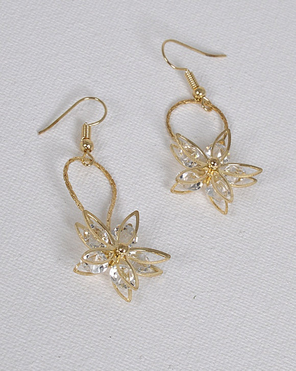 Fishhook Drop Earrings with 3D Floral Pattern