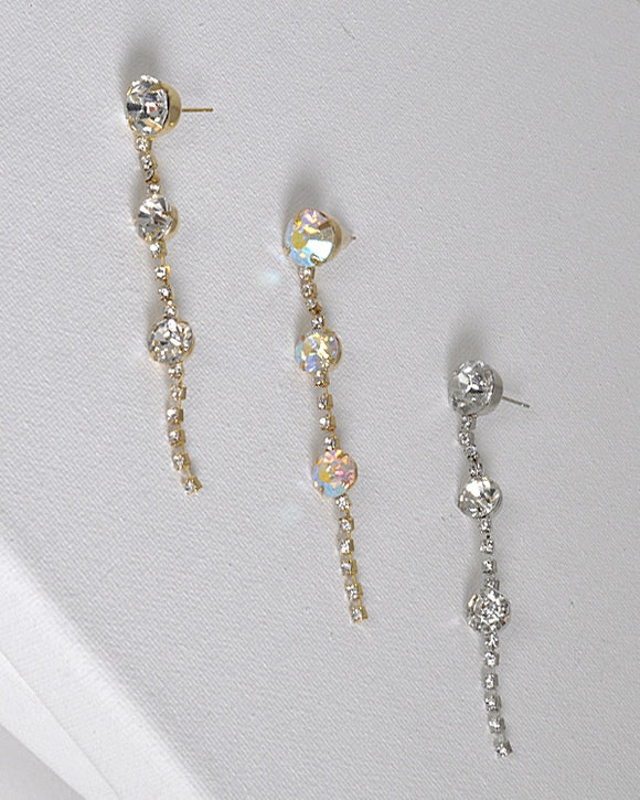 Rhinestone and Crystal Embellished Drop Earrings with Post Back Closure