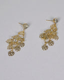 Floral Pattern Stone Studded Metallic Drop Earrings
