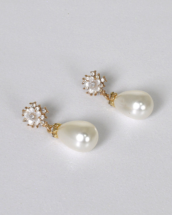 Floral Design Pearl Accent Drop Earrings