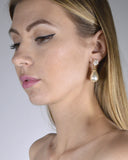 Floral Design Pearl Accent Drop Earrings