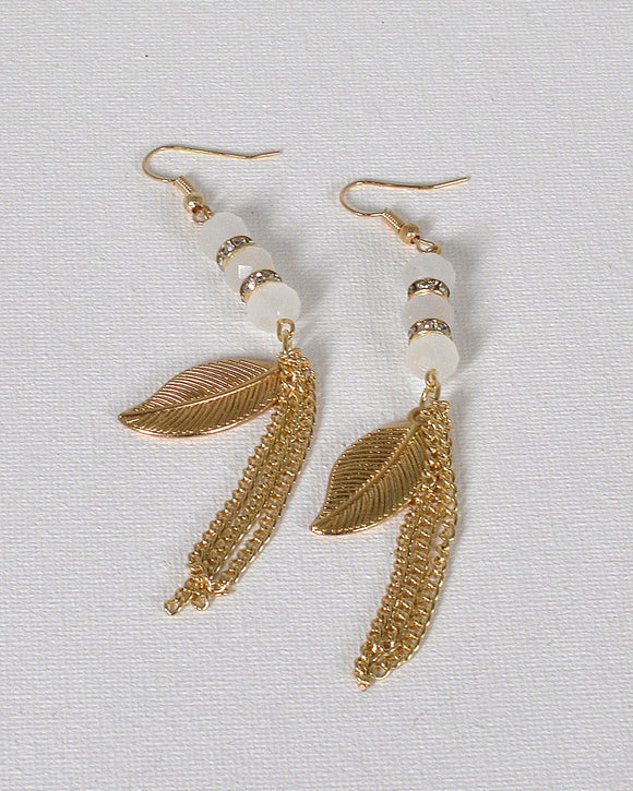 Metallic Leaf Accent Tassel Style Fishhook Drop Earrings