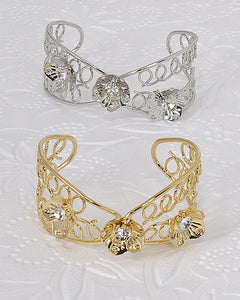 Floral Design Crystal Studded Open End Bracelet