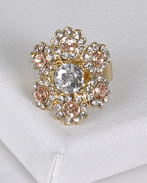 Floral Design Crystal Studded Adjustable Ring