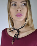 Layered Rhinestone Detailing and Tie Up Pattern Choker Necklace