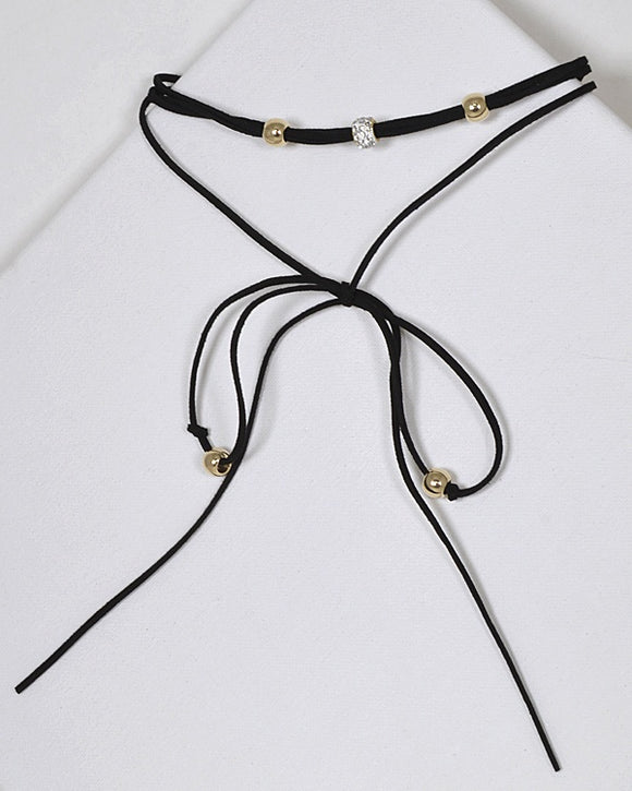 Layered Bead Embellished Tie Up Pattern Choker Necklace
