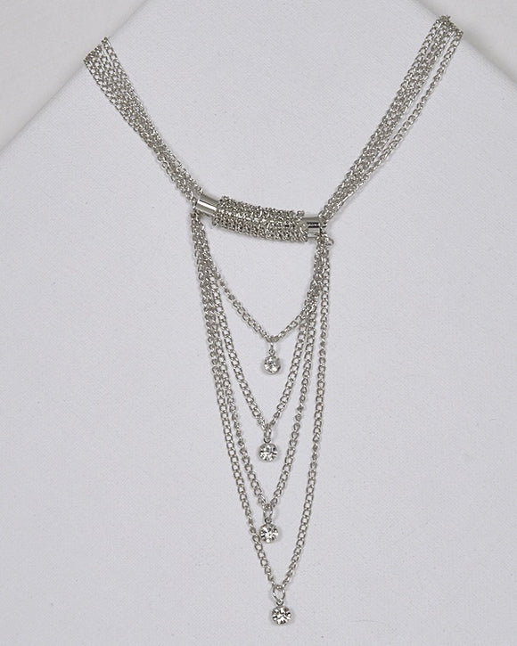 Multi-Strand Metallic Accent Crystal Studded Necklace