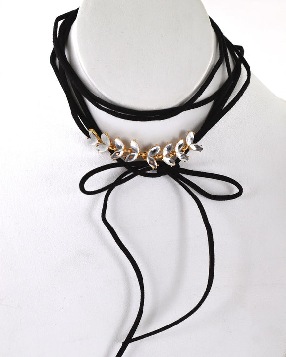 Marquise Shape Crystal Detailing Tie Up Choker Necklace