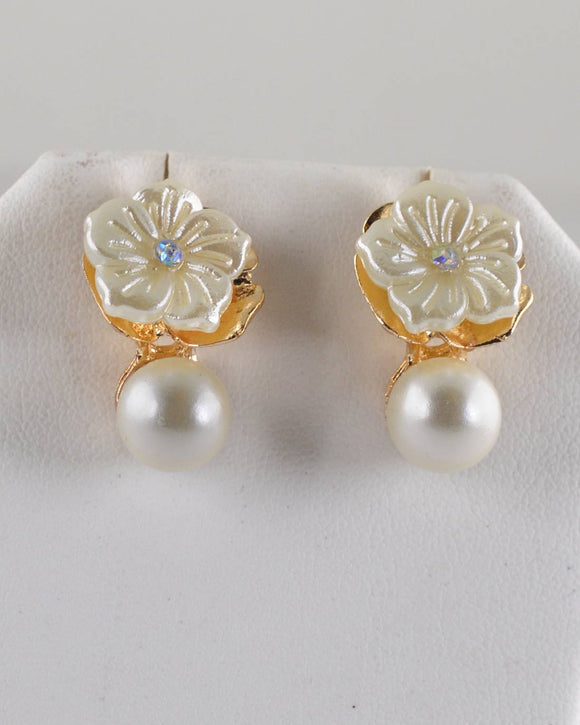 Floral pattern Pearl Embellished Drop Earrings