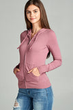 Ladies fashion plus size full zip-up closure hoodie w/long sleeves and lined drawstring hood