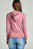 Ladies fashion plus size full zip-up closure hoodie w/long sleeves and lined drawstring hood