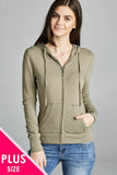 Ladies fashion plus size full zip-up closure hoodie w/long sleeves and lined drawstring hood