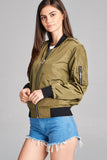 Ladies fashion plus size light weight bomber jacket w/back rib contrast