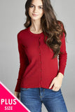 Ladies fashion plus size 3/4 sleeve crew neck cardigan sweater