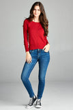 Ladies fashion plus size 3/4 sleeve crew neck cardigan sweater