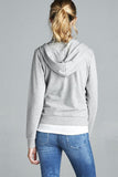 Ladies fashion plus size long sleeve zipper french terry jacket w/ kangaroo pocket