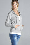 Ladies fashion plus size long sleeve zipper french terry jacket w/ kangaroo pocket