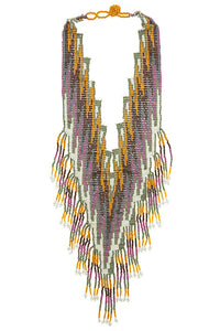 Seed bead oversized aztec chevron bib necklace