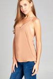 Ladies fashion plus size v-neck back t-strap cami wool dobby woven top