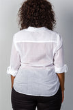 Ladies fashion plus size white roll-sleeve plus size top