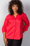 Ladies fashion plus size red roll-sleeve plus size top