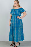Ladies fashion plus size blue cold shoulder maxi dress