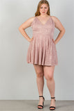 Ladies fashion plus size  blush all floral lace criss cross back plus size mini dress