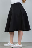 Ladies fashion plus size midi length black midi skirt