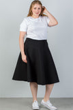 Ladies fashion plus size midi length black midi skirt