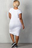 Ladies fashion plus size short sleeves stretchy fitted midi length round neckline dress