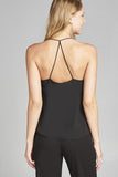 Ladies fashion plus size v-neck w/open back double strap detail woven cami top