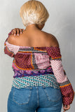 Ladies fashion plus size boho contemporary elastic off the shoulder top